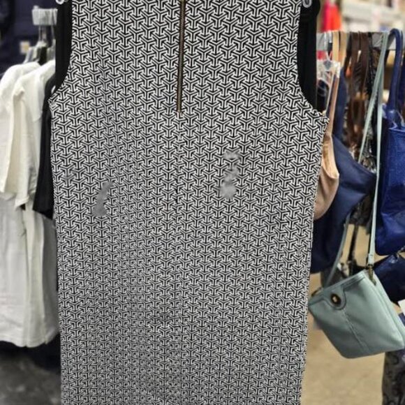 Women's Adrienne Vittadini Black & White Geometric Polyester SS Dress Size 6 - Picture 3 of 3
